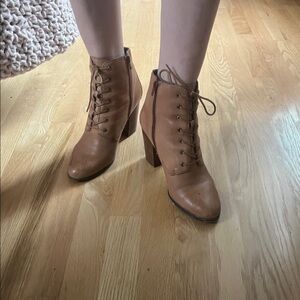 Aldo Tan Lace-Up Boots with block heel and side zip